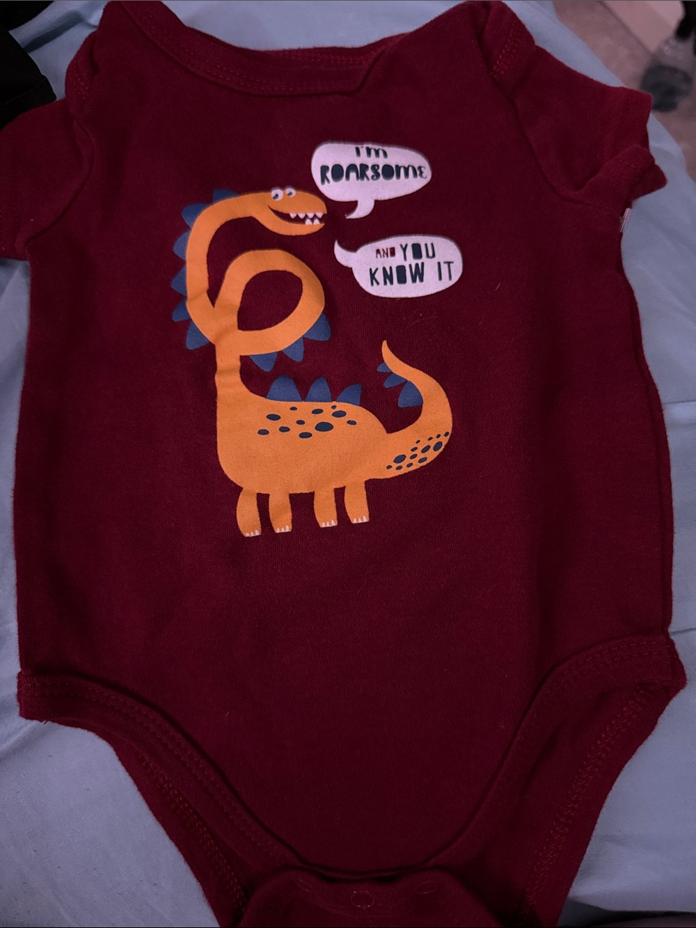 Maroon Dino Graphic Baby Bodysuit
